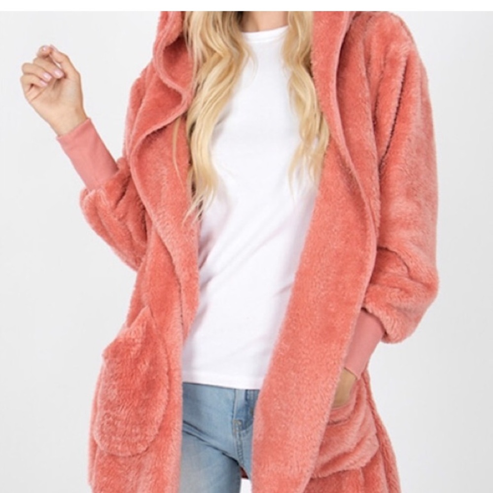 Zenana Coral Teddy Hooded Jacket. Long Sleeve | Fleece Women’s Sz-S EUC Cozy - Picture 2 of 10